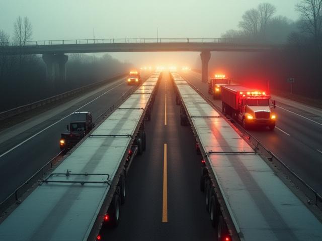 Long bridge beam on an extendable flatbed trailer