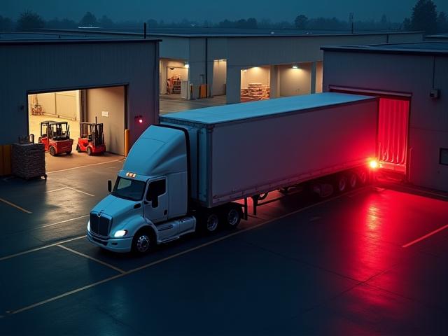 T&A Trucking vehicle backing into a high-speed manufacturing loading bay